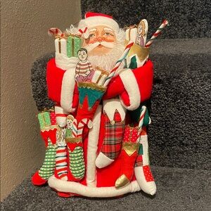 Vtg Plush Santa Lg Ornament Christmas Doll Hand Painted Saint Nicolas Holiday